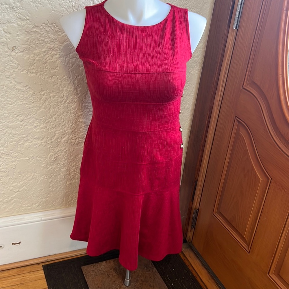 Red Dress with gold button detail